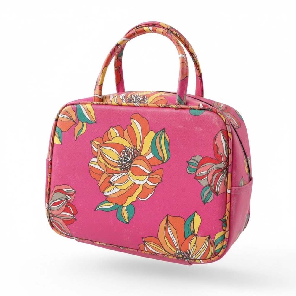New Trina Turk Bright Pink Floral Travel Cosmetic Bag